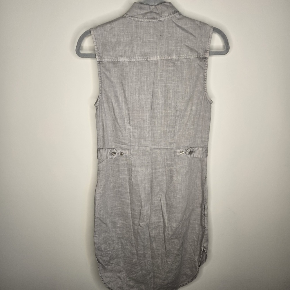 Level 99 Gray Military Grunge Linen Blend Shirt Dress Sz XS Button Up Mini - Picture 8 of 11